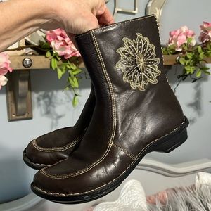 Tsonga Brown Leather Boots Ankle Booties Womens 38 7.5 South Africa Embroidered
